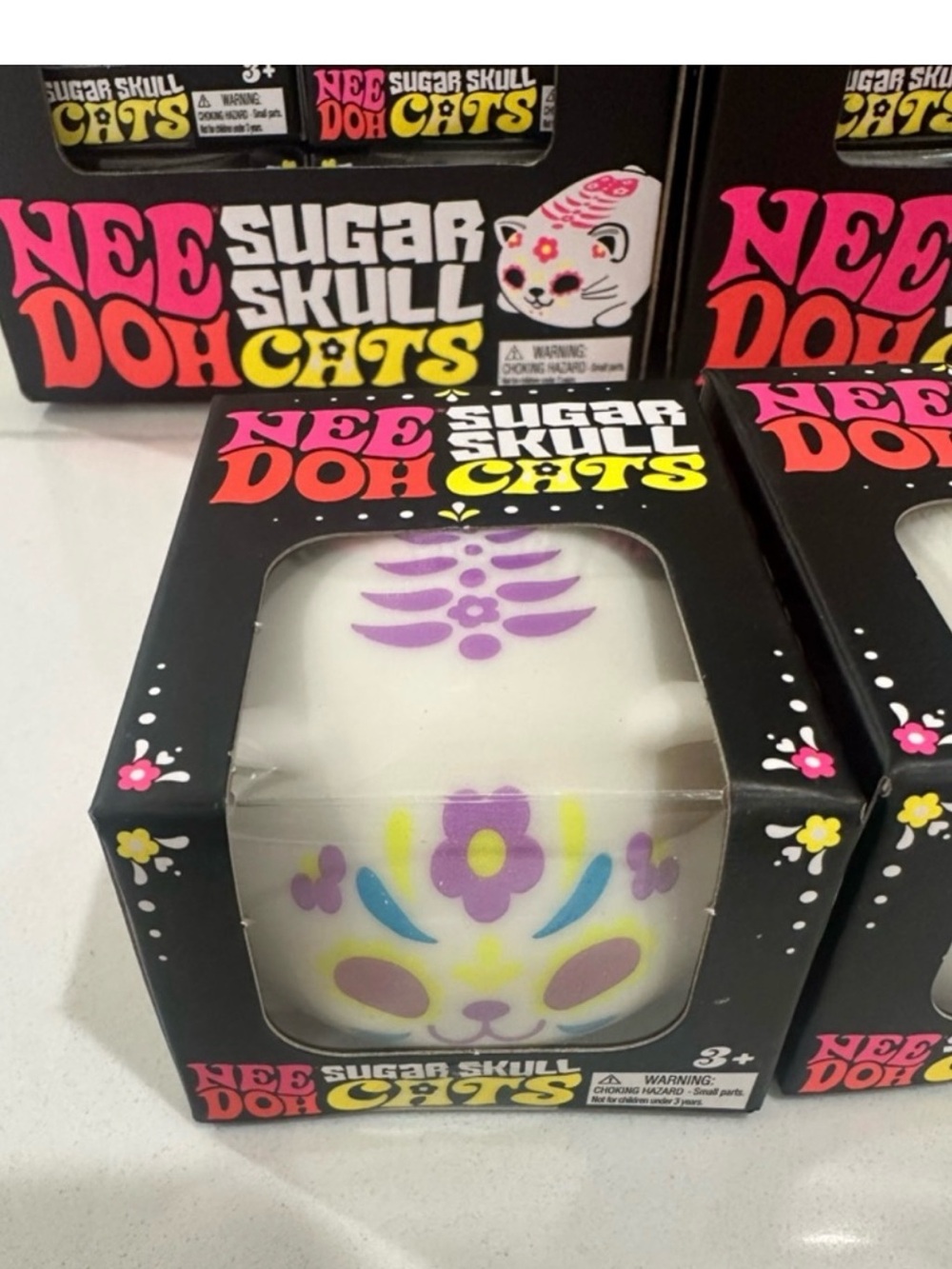 Needoh Rare white Sugar Skull Cats - PURPLE accents last one 🔥 Fast shipping